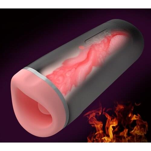 Heating masturbation cup vibrating tongue licking retractable male masturbator pocket pussy real vagina oral sex penis toys