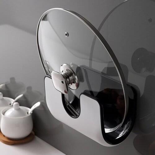 Wall Mounted Pan Lid Rack Pot Cover Organizer Chopping Board Drainer Storage Holder Shelf with Four Hook Punch-Free Kitchen Tool