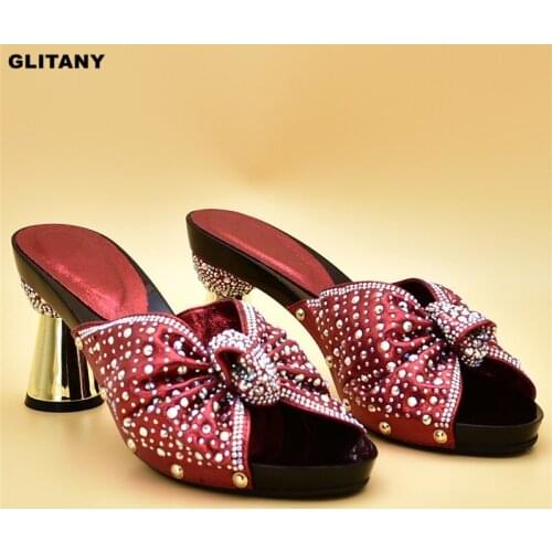 Latest Design Women Shoes Summer 2019 Shoes Woman High Heel Nigerian Women Wedding Shoes Decorated with Rhinestone Party Shoes