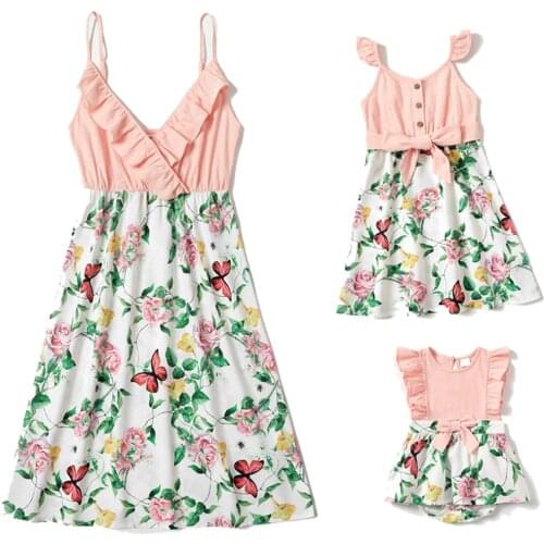 New Summer Mommy and Me Clothes Floral Patchwork Sleeveless Mother and Daughter Dress Toddler Baby Romper Flower Girl Dresses