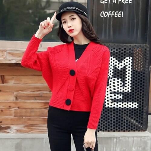 2021 spring autumn new fashion knit sweater ladies cardigan short coat loose sweater outside bat shirt top tide s482