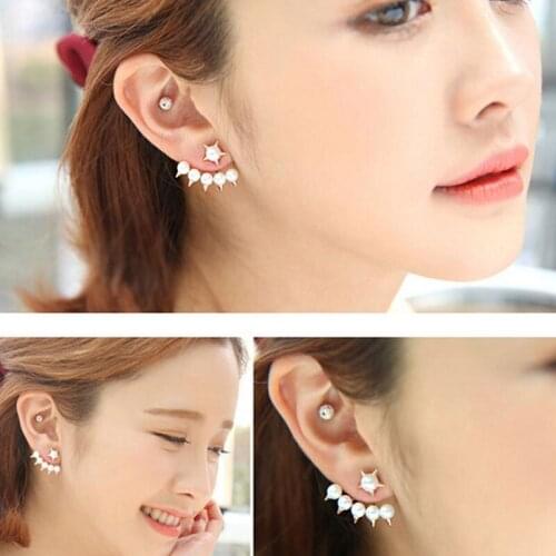 2016 New Arrive Womens stud earrings pearl and star design sweet earring Korean Style Fashion earrings gift #ER119