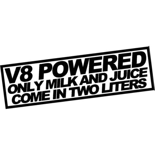 Wholesale V8 Powered Milk Juice 2 Liter Sticker Funny Race Mustang Jdm Drift Decal Words Car Sticker,18cmx7.3cm