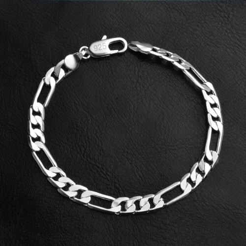 Punk LINK Chain Bracelet Bangles For Man width 6mm Silver Plated Cuff Jewelry Gift Drop shipping Wholesale