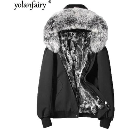 Real Fur Coat Natural Rex Rabbit Fur Liner Parka Winter Jacket Men Fox and Raccoon Fur Collar Warm Parkas Winterjas Heren MY1631