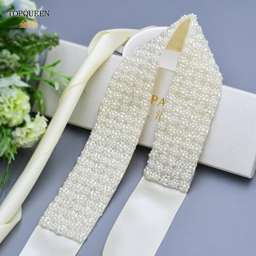 TOPQUEEN S20 Wholesale Pearl Belt Width Bridal Belts for Women Dresses Wedding Sash Bridesmaid Belts Plus Size Beads Women Belt