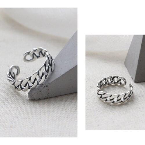 Supply S925 Sterling Silver Ring Direct Selling Retro Chain Ring Opening Tassel Silver Ring Jewelry