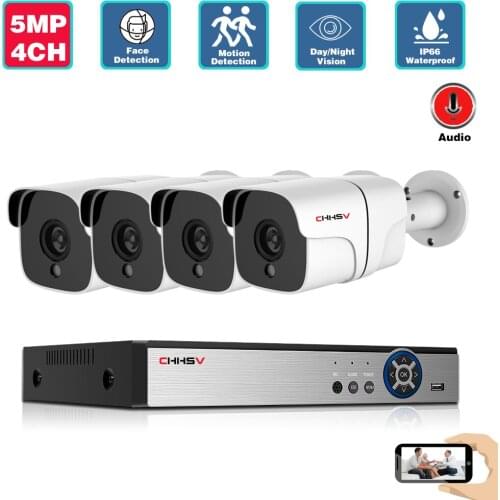 H.265 4CH 5MP POE NVR Kit CCTV System Audio Alarm Face Detection AI POE IP Camera IR Outdoor Video Security Surveillance Set