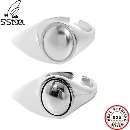 SSTEEL Vintage Rings Sterling Silver 925 Gift For Women Minimalist Punk Designer Oval Handmade Adjustable Ring Fine Jewellery