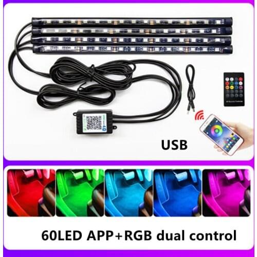 LED Car Foot Light Ambient Lamp With USB Wireless Remote Music Control Multiple Modes Automotive Interior Decorative Lights