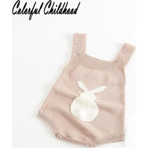 0-24m Toddler Baby Boy Girl Knitting Romper Jumpsuit Winter Suspender bunny 3D embroidery Baby Clothes Playsuit Outfit