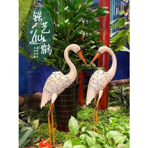 Home Decor Decoration Iron Ornament Simulation Animal Red-crowned Crane White Landscape Statue Arts And Crafts Home Gifts