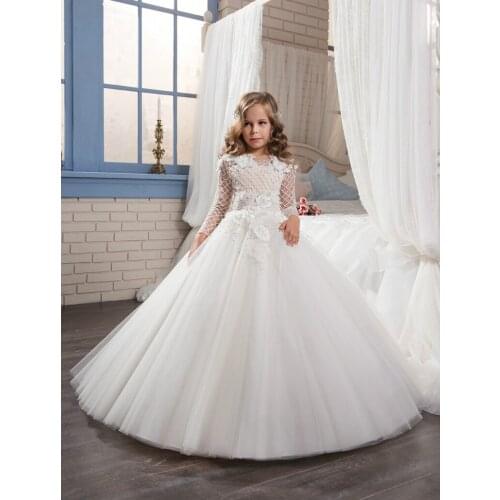 Vintage Ivory White First Communion Dresses for Girls Long Sleeves Lace Ball Gown Flower Girl Dresses Christmas Dresses