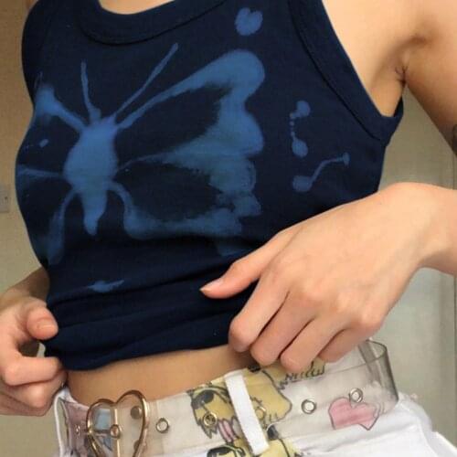 Y2K Harajuku Gothic Tank Top E-girl Aesthetic Sleeveless Cropped Tee O-neck Vintage Printed Butterfly Vest Women Summer Camisole