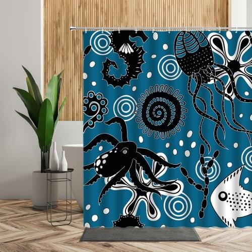 Cartoon Octopus Seas Shower Curtain For Bathroom Blue Ocean Artwork Personalized Curtains Waterproof Bath Decor Home Decoration