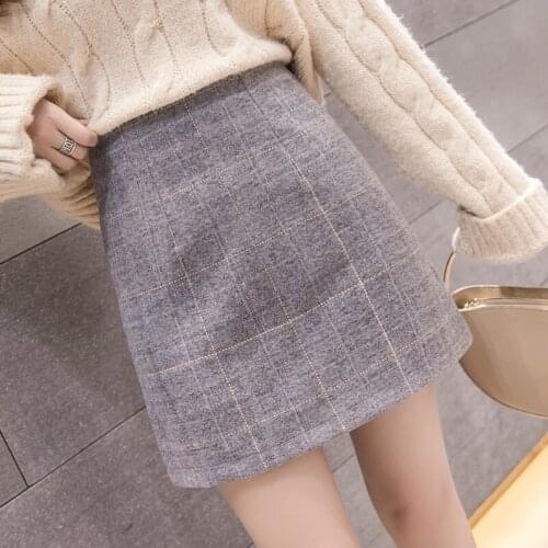 High Waist A-line Winter Woolen Skirt Women 2020 Autumn Vintage Plaid Mini Shorts Skirts Ladies Office Work Skirt Faldas Mujer