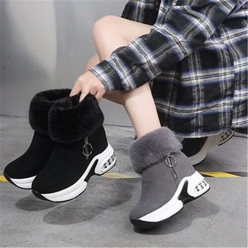 Inner Heightening Snow Boots Womens Wedge Sneakers 2021 Winter Casual Student Cotton Shoes Muffin Thick Sole Plush Warm Booties