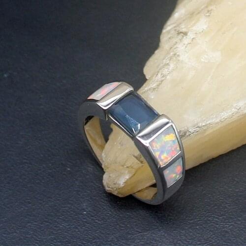 Hermosa White Mystical Opal Sapphire Genuine 925 Silver Band Ring Wedding Engagement Gifts for Women Size 7# 20214346