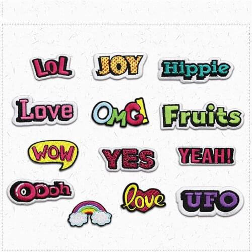 Ursmart Cute Hip Hop Love Letter Rainbow Patches Applique Iron On Clothing Applique for Baby Clothes Jeans Jacket Bags Patch DIY