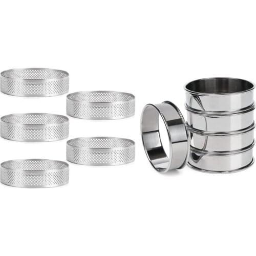 Stainless Steel Double Rolled Tart Rings And Perforated Cake Mousse Rings,Rolled Rings Muffin Rings,Circle Ring,10 Pcs