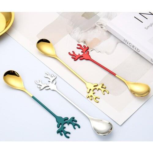 304 Stainless Steel Elk Coffee Spoon Ice Cream Dessert Tea Spoon For Christmas Gifts Kitchen Accessories Tableware Decoration