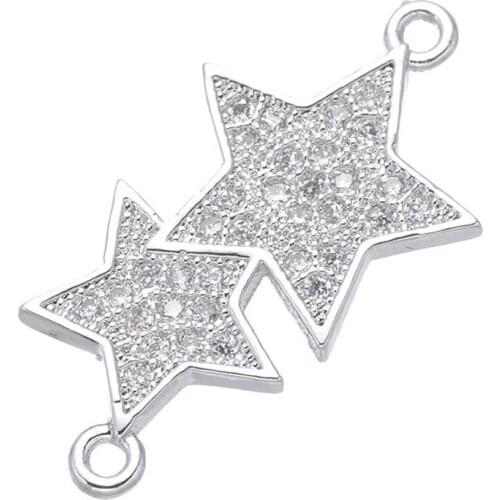 5 pieces Shining Zircon Double Star Charms For Bracelet Jewelry Making Diy Micro Pave Connectors Wholesale Berloques