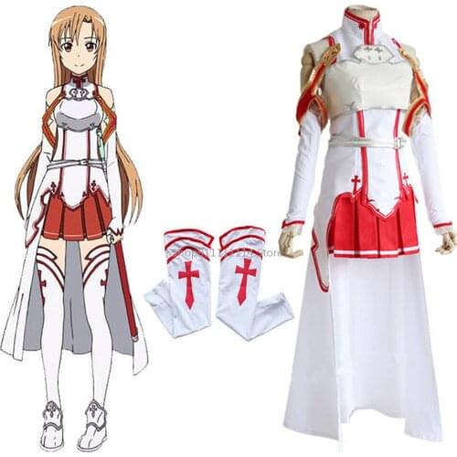 Anime Sword Art Online Asuna Yuuki Cosplay Costumes Uniform for Halloween SAO Asuna Battle Suit Outfits with Wig Shoes Uniform