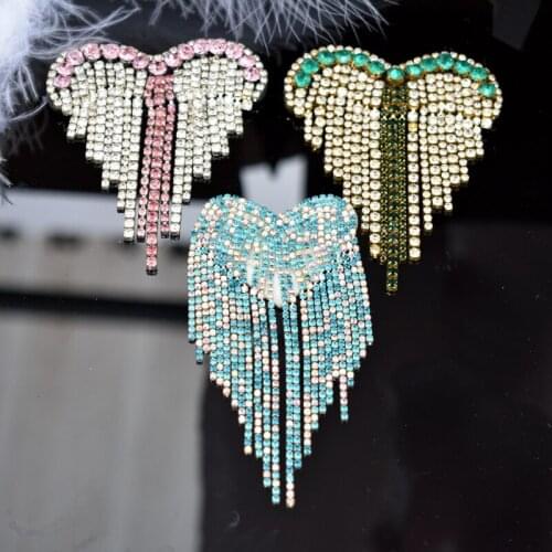 Love Tassel Patch for Clothes Sewing on Rhinestone Beaded Heart Applique for Jackets Jeans Bags Shoes Beading Sequins Applique