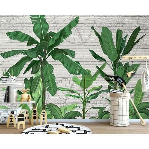 Beibehang Custom wallpaper mural high quality tropical banana leaf brick wall living room cafe background wall 3d wallpaper
