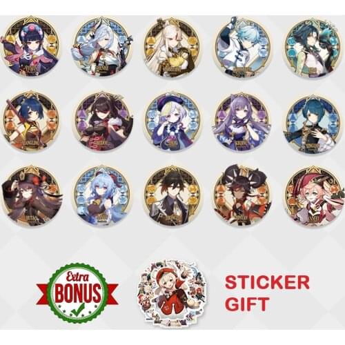 58mm Genshin Impact Badge Kazuha Xiao Hutao Ganyu Keqing Zhongli Cosplay Brooch Props Clothes Backpack Decoration Liyue Gifts
