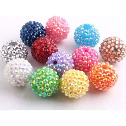 Kwoi vita Handmade Colorful 12mm 20mm 22mm Chunky Resin Rhinestone Beads Ball for Kids Girls Jewelry Making