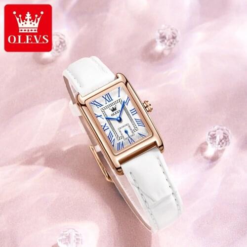 OLEVS Luxury Fashion Square Watch Women Leather Watch Ladies Simple Quartz Bracelet Wrist Watch Womens Clock Zegarek Damski