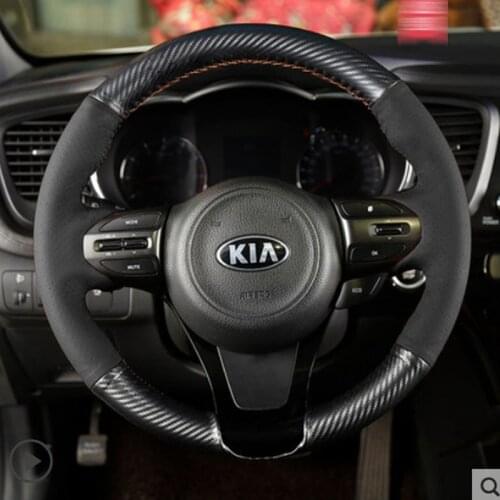 5D Carbon Fiber&Hole Leather Steering Wheel Hand Sewing Wrap Cover Fit For Kia K5 /Optima 2014