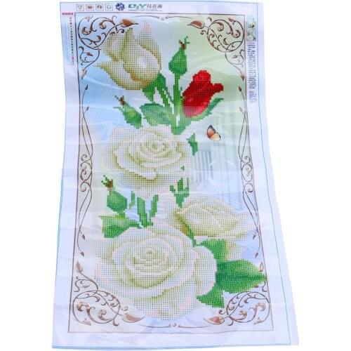 DIY 5D Diamond Painting Flower Cross stitch Crafts Point drill Kit Decor white rose