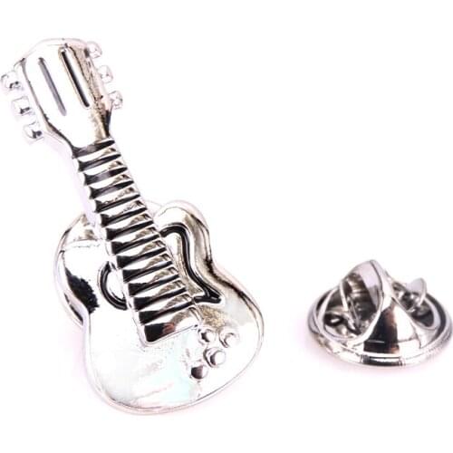 High quality Brooch for men SILVERy Guitar lapel pin Successful mens music brooches accessories jewelry wholesale XZ036