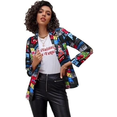 Newspaper non-positioning Printing Ladies short Small Suit Jacket Womens Clothing