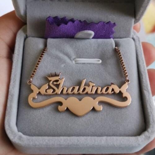 Personalized Nameplate Custom Name Necklaces For Women Men Wedding Jewelry Stainless Steel Crown Butterfly With Letter Necklaces