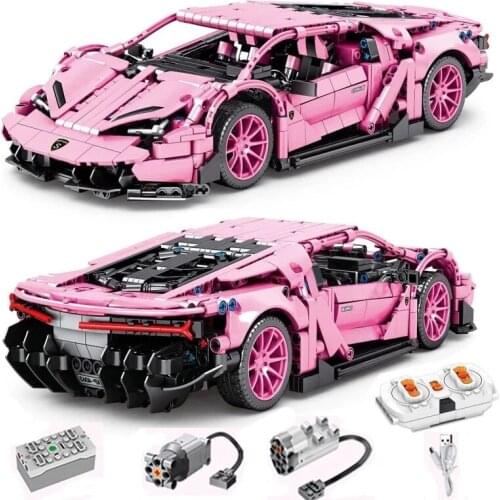 Technique Racing Centenario Building Blocks MOC Simulation Pink Super Sports RC Car Model Bricks Kids Toys Gift for Adult 8609