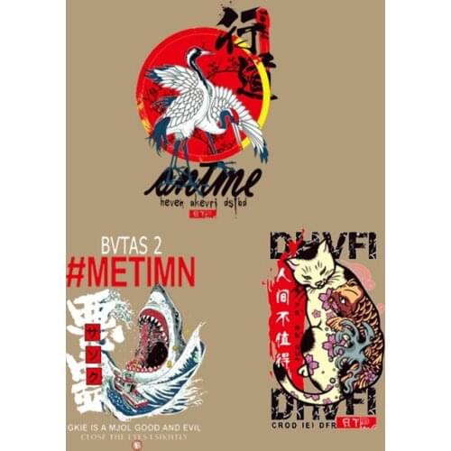 Fashion Japan Cat heat-sensitive Patches iron on transfers for clothing stripes thermo stickers on clothes Heat Transfer Sticker
