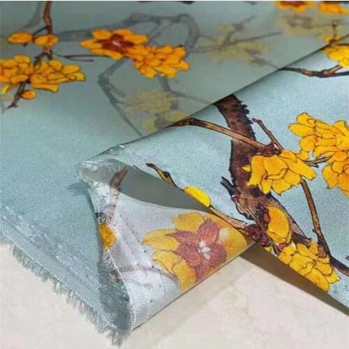 Fashion Silk Fabric Cheongsam Plum Blossom Branch 19 Mumi Stretch Satin Shirt Dress Dress High-end Silk Fabric