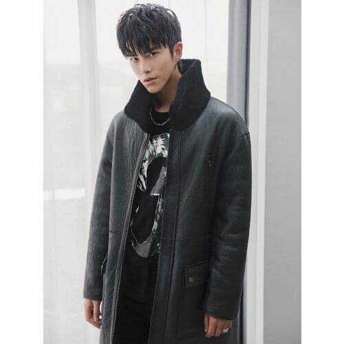 Real Fur Coat Men Long Winter Genuine Leather Jacket Men Sheep Shearling Natural Merino Wool Fur Coats Double-sided Wear 18281
