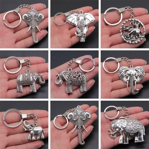 New Fashion Vintage Keychain Big Elephant Pendants DIY Men Jewelry Car Key Chain Ring Holder Lucky Souvenir Gift
