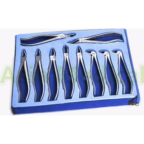 New Arrival 10 pcs/set Tooth Extracting Forceps Pliers with Toolkit Dental Surgical Extraction Instruments