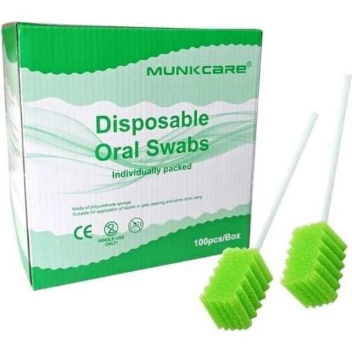 MUNKCARE Disposable Swabsticks Unflavored Oral Care Swabs Mouth Swabs Oral Foam Sputum Sponge Swabs Green