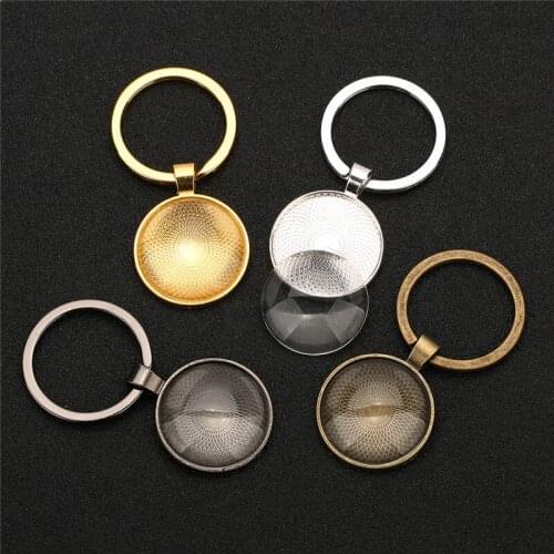 2pcs 25mm 30mm Cabochon Blank Base With Glass Cabochons Cameo Round Pendants Settings Keychains Findings Supplies for Jewelry