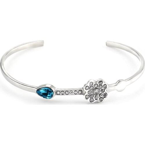 Blue Crystal Cuff Bracelets Silver color Opening Bracelet&Bangles Adjustable Fashion Jewelry Lovers Gifts Factory Wholesale