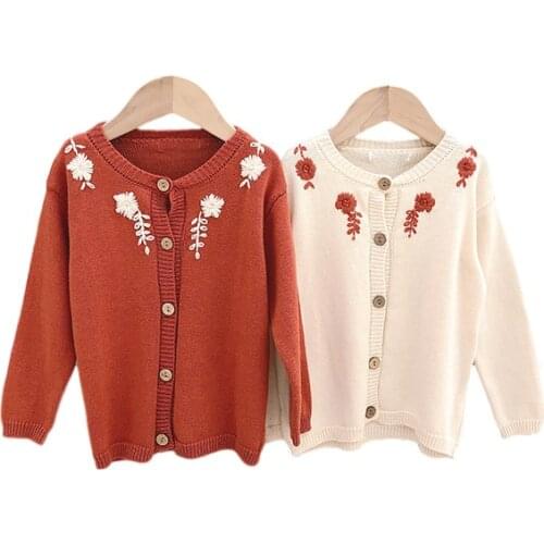 Toddler Girls Sweaters Autumn Kids New Arrival Cute Sweater Cardigan Korean Flower Embroidery Child Knitted Coat for Girl 2-6 Y