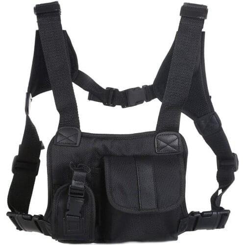 Tactical Chest Front Walkie Talkie Pack Pouch Holster Radio Harness Carry Bag for Police Officers Military Combat Hunting CS