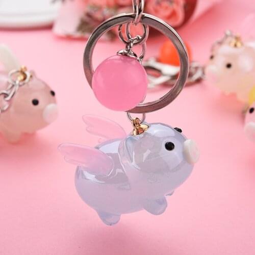 Creative Acrylic Cute Wings Pig Keychain Gift for Women Men Kids Bag Keyring Accessories Car Charm Key Chains
