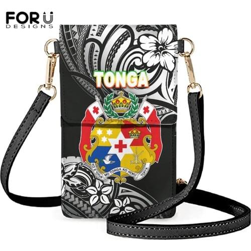 FORUDESIGNS Vintage Womens Shoulder Bags Coin Bags Tonga Polynesian Pattern Female Pu Mobile Phone Pouch Girls Crossbody Bolsas